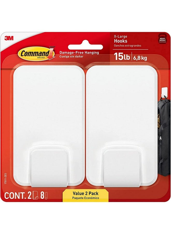 Command Command 15 Lb XL Heavyweight Wall Hook, Damage Free Hanging Wall Hook with Adhesive Strips, Heavy Duty Single Wall Hook for Hanging Back to School Organizers, 2 White Hooks and 8 Command Strips  - Image 1