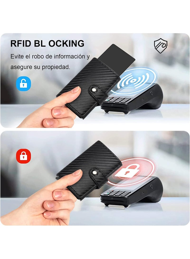 Shein Card Holder, Men Credit Card Holder, Slim Card Case Front Pocket Anti-theft-RFID Auto Pop up Travel Thin Wallets for Men, Carbon Fiber Black( Hold 12-14 Cards), Minimalist - Image 2