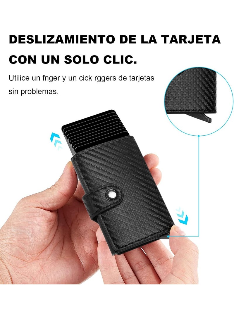 Shein Card Holder, Men Credit Card Holder, Slim Card Case Front Pocket Anti-theft-RFID Auto Pop up Travel Thin Wallets for Men, Carbon Fiber Black( Hold 12-14 Cards), Minimalist - Image 3