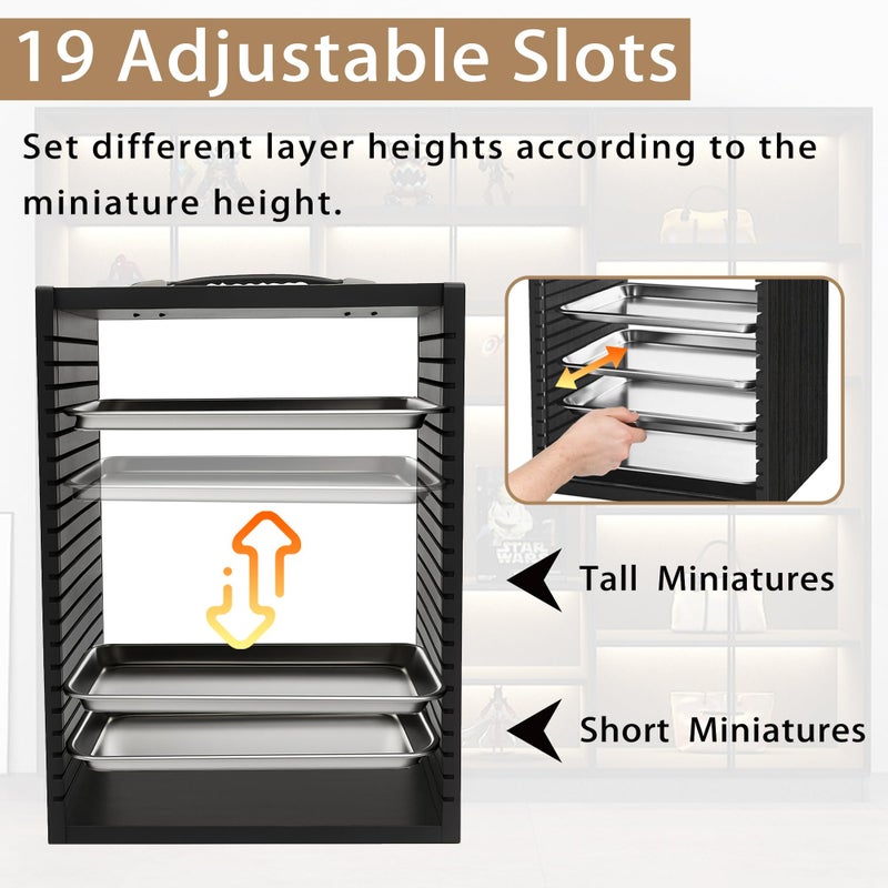 montex Miniature Storage Case for Collectibles Miniatures, Wooden Miniature Display Cases with 5 Trays, Transparent Front and Back for Better Display, Miniatures Transport Case, Black - Image 4