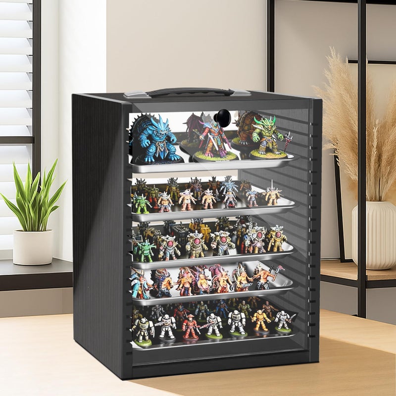 montex Miniature Storage Case for Collectibles Miniatures, Wooden Miniature Display Cases with 5 Trays, Transparent Front and Back for Better Display, Miniatures Transport Case, Black - Image 2