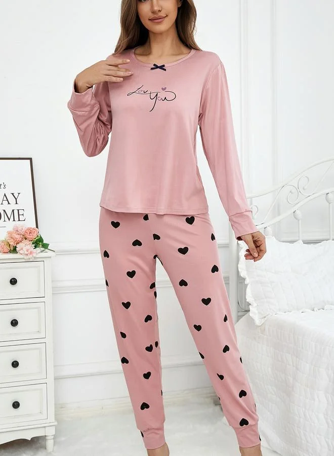 Take Two Take Two Women Bow Detail Printed T-Shirt and Pyjama Set