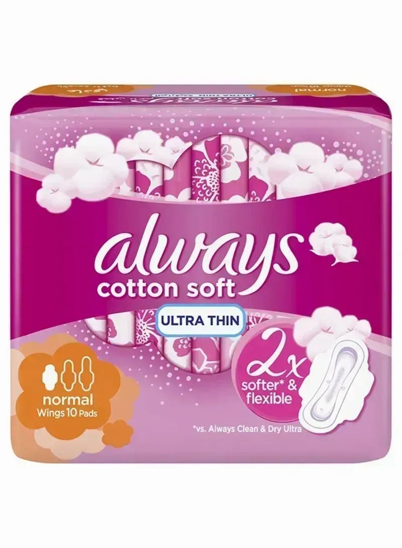 Always Cotton Soft Ultra Thin Normal Sanitary Pads, 10 Pcs