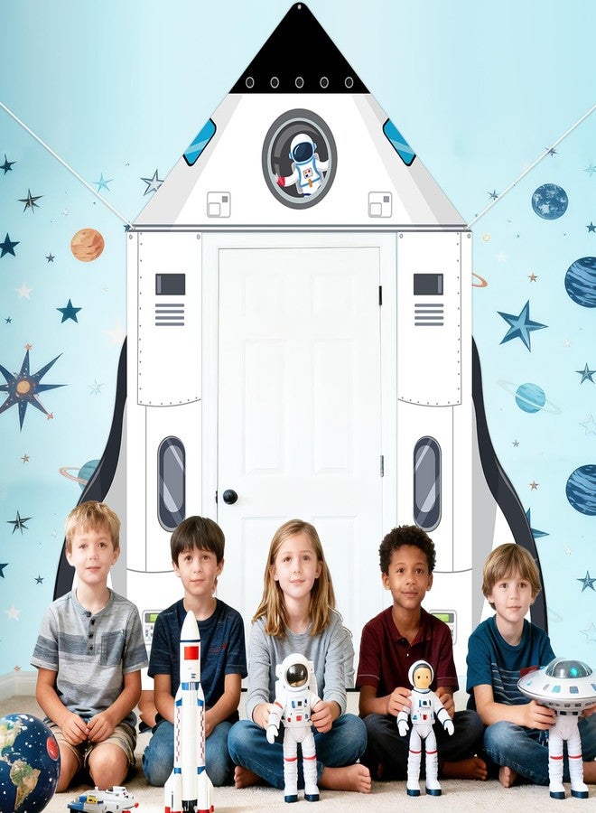 CHUNNIN 3pcs Space Rocket Theme Door Banner Outer Space Party Decoration White Rocket Shape Backdrop for Classroom Astronaut Planet Birthday Porch Sign for Galaxy Solar System Kids Birthday Supplies - Image 4