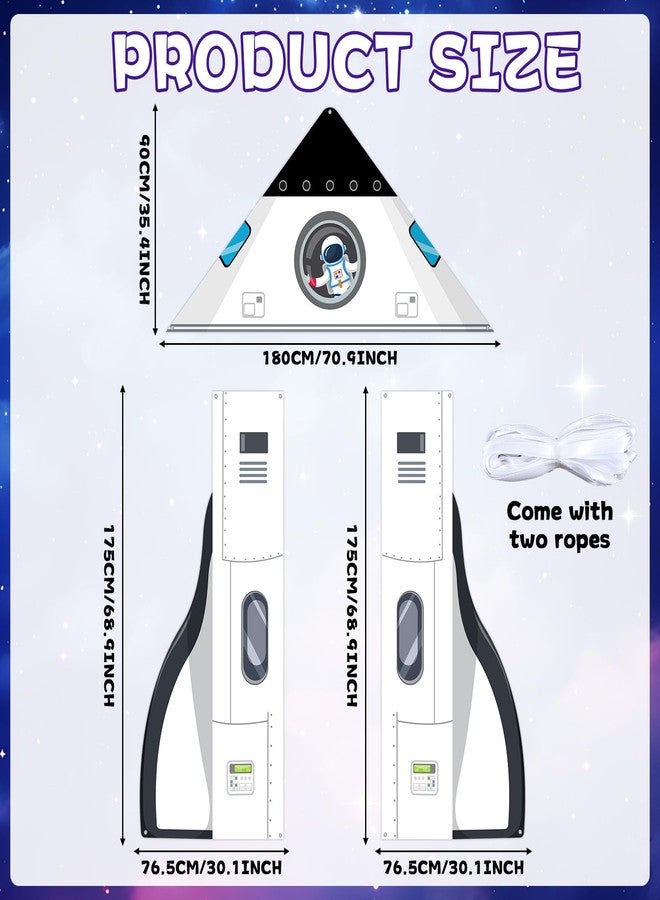 CHUNNIN 3pcs Space Rocket Theme Door Banner Outer Space Party Decoration White Rocket Shape Backdrop for Classroom Astronaut Planet Birthday Porch Sign for Galaxy Solar System Kids Birthday Supplies - Image 2