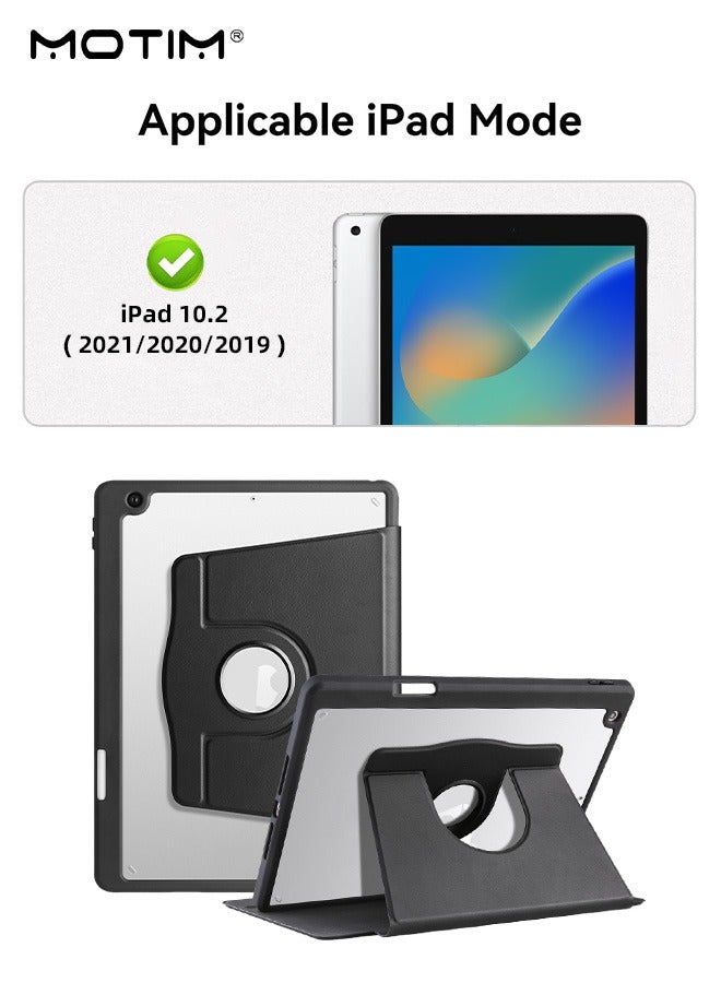Motim Rotating Case for iPad 9/8/7 (10.2 Inch, 2021/2020/2019 Model), 720 ° Rotating Stand Leather Protective Cover Flexible Back Cover with Pencil Holder, Magnetic Closure Auto Wake/Sleep Function, Clear Hard Cover - Image 5