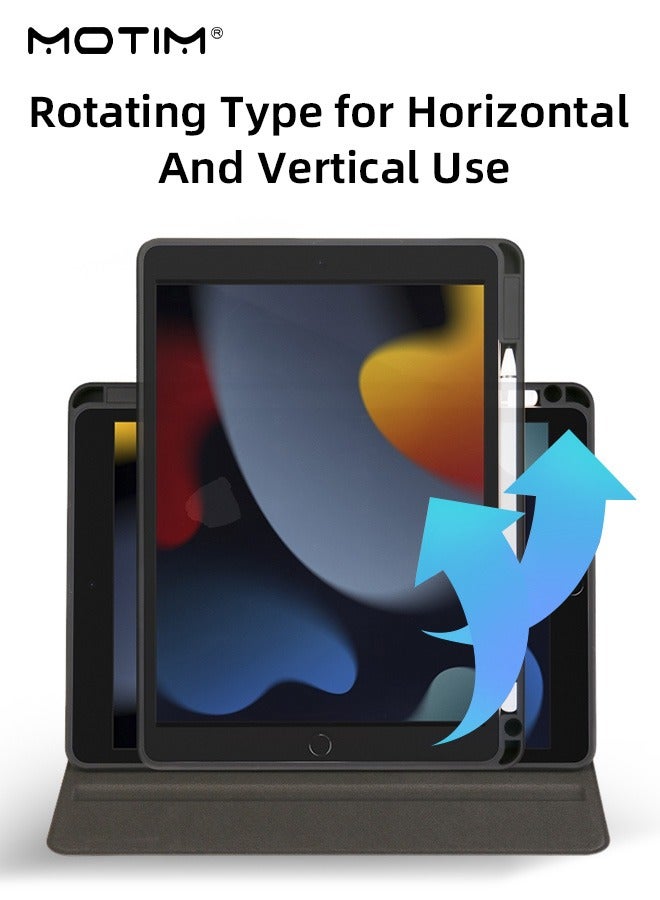 Motim Rotating Case for iPad 9/8/7 (10.2 Inch, 2021/2020/2019 Model), 720 ° Rotating Stand Leather Protective Cover Flexible Back Cover with Pencil Holder, Magnetic Closure Auto Wake/Sleep Function, Clear Hard Cover - Image 2