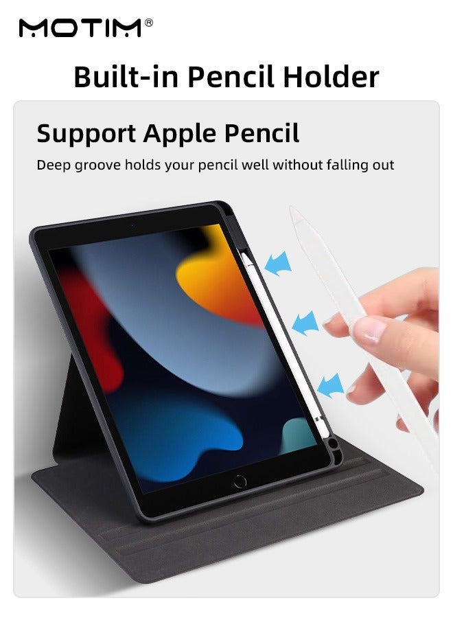 Motim Rotating Case for iPad 9/8/7 (10.2 Inch, 2021/2020/2019 Model), 720 ° Rotating Stand Leather Protective Cover Flexible Back Cover with Pencil Holder, Magnetic Closure Auto Wake/Sleep Function, Clear Hard Cover - Image 3