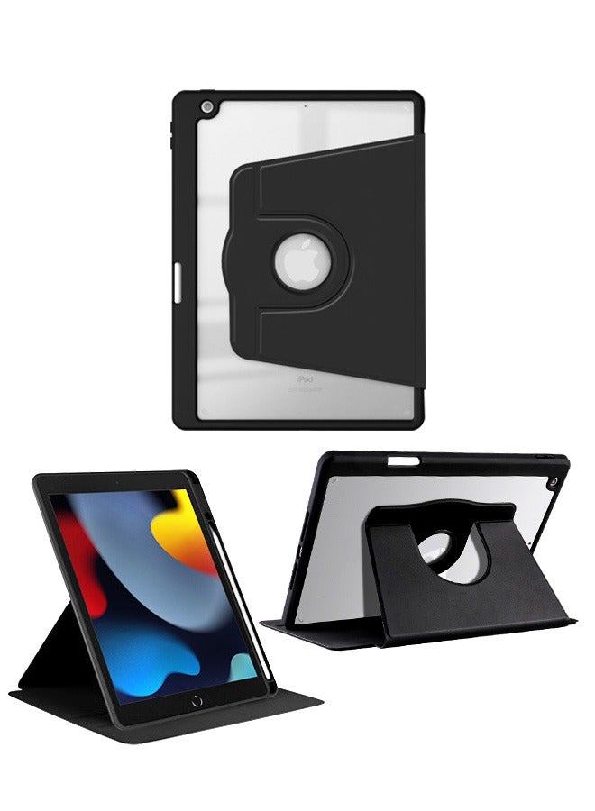 Motim Rotating Case for iPad 9/8/7 (10.2 Inch, 2021/2020/2019 Model), 720 ° Rotating Stand Leather Protective Cover Flexible Back Cover with Pencil Holder, Magnetic Closure Auto Wake/Sleep Function, Clear Hard Cover - Image 1
