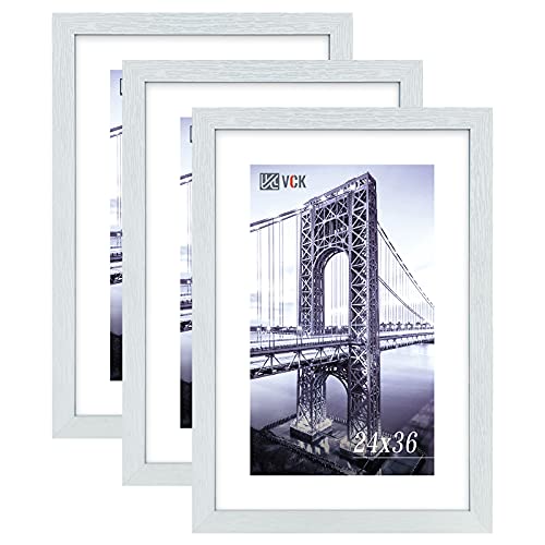 إطارات صور خشبية صلبة VCK بحجم 24x36 بوصة مع تعليق على الحائط - عبوة 3 قطع باللون الأبيض