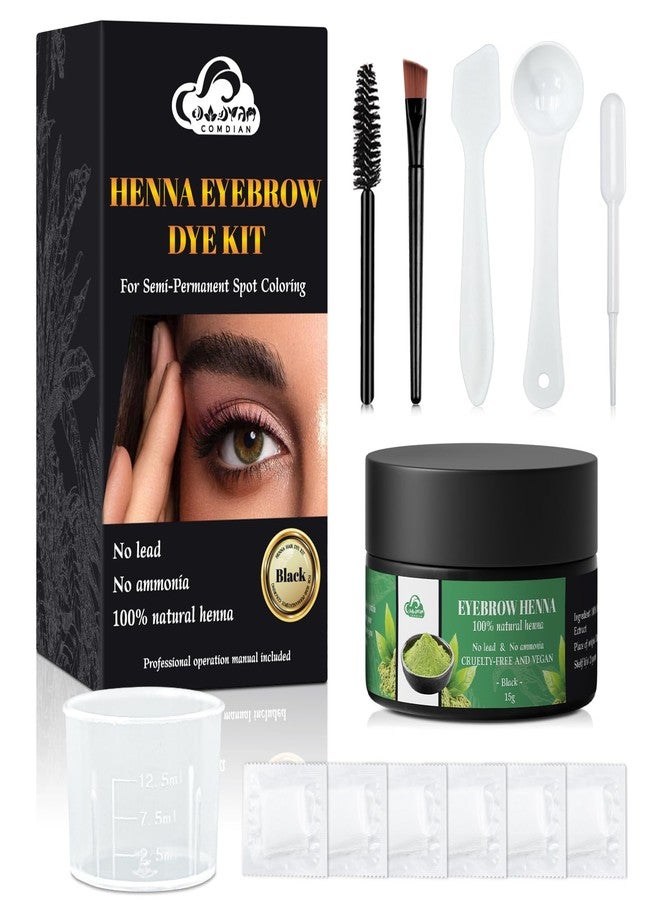 Comdian Henna Eyebrow Tint Kit, Natural Henna Eyebrow Dye Powder 15 Grams, Professional Hair Spot Color Kit for Home and Salon Use Black - Image 1