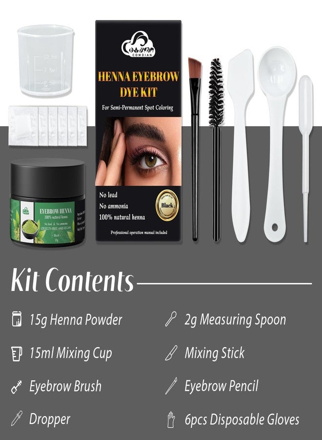 Comdian Henna Eyebrow Tint Kit, Natural Henna Eyebrow Dye Powder 15 Grams, Professional Hair Spot Color Kit for Home and Salon Use Black - Image 5