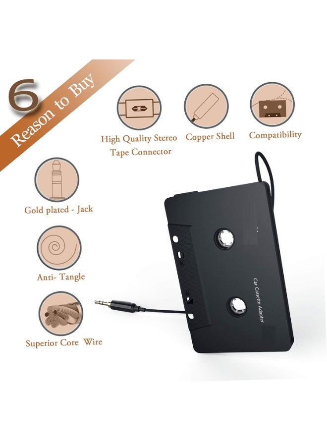Hedge Cassette Adapter for Car Stereo 3.5mm AUX Audio Converter Universal MP3 to Cassette Tape Adapter for Car Audio Systems Plug and Play Music Adapter - Image 2