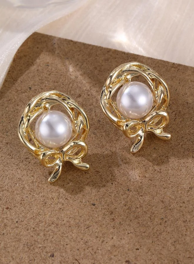 Take Two Golden Irregular Faux Pearl Earring