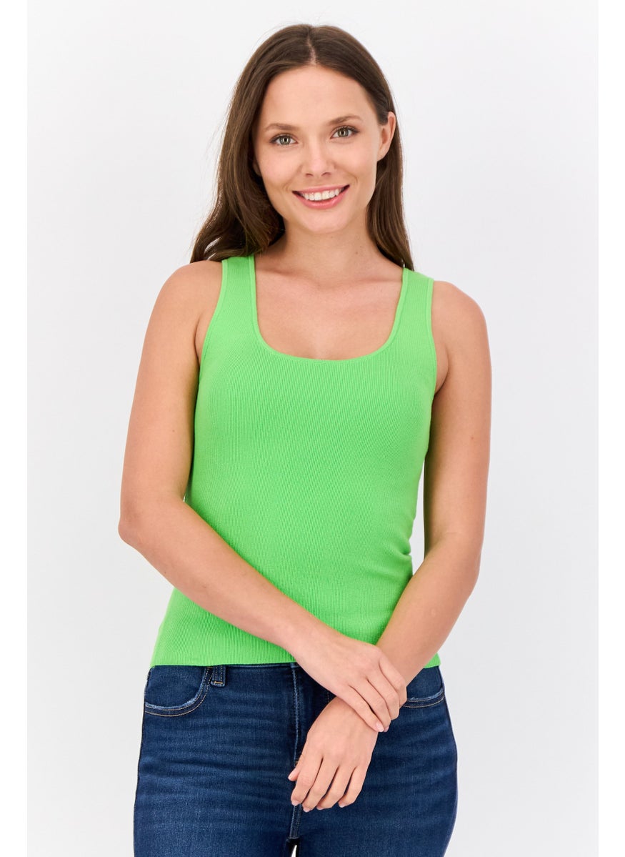 ESPRIT - Women Scoop Neck Sleeveless Ribbed Tank Top, Apple Green - Image 1