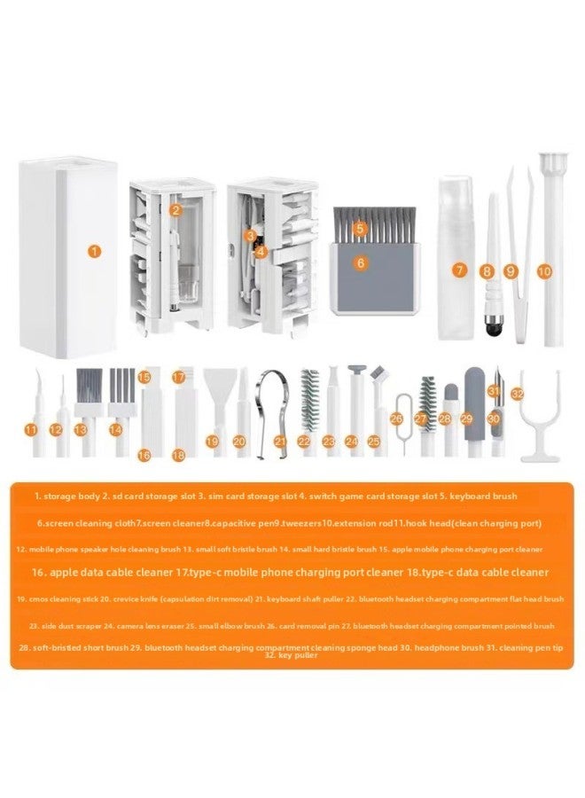 Computer Cleaning Suit Keyboard Cleaning Screen Cleaner Camera Mobile Phone Tablet Dedicated Portable Headset Dust Removal Brush-Color:Q32★White [32-in-1 Multifunctional Cleaning Set] - Image 1