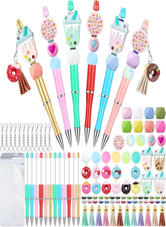 SytuHete 12 Pieces Beadable Pens Bulk with Colorful Silicone Beads for DIY Pen Making Kit Smooth Writing Beaded Pen for Women Kids Students Office School(Donuts) - Image 1