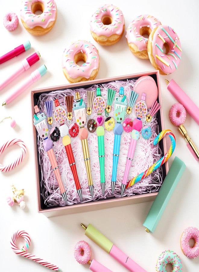 SytuHete 12 Pieces Beadable Pens Bulk with Colorful Silicone Beads for DIY Pen Making Kit Smooth Writing Beaded Pen for Women Kids Students Office School(Donuts) - Image 4