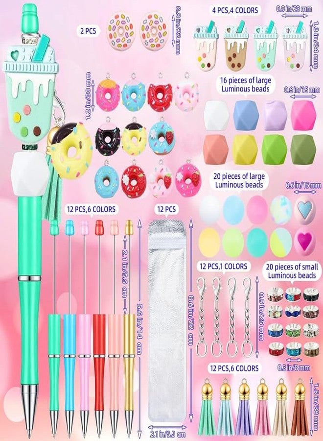 SytuHete 12 Pieces Beadable Pens Bulk with Colorful Silicone Beads for DIY Pen Making Kit Smooth Writing Beaded Pen for Women Kids Students Office School(Donuts) - Image 2