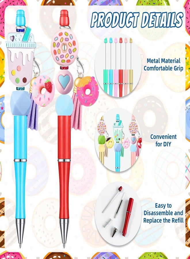 SytuHete 12 Pieces Beadable Pens Bulk with Colorful Silicone Beads for DIY Pen Making Kit Smooth Writing Beaded Pen for Women Kids Students Office School(Donuts) - Image 3