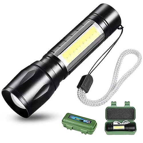DOTCOM LED Emergency Handheld Flashlight USB Rechargeable Flashlight 3 Modes Adjustable Focus,Portable Waterproof LED Flashlight with COB Side Lights，Best Tactical Torch for Hurricane (1pack) - Image 1