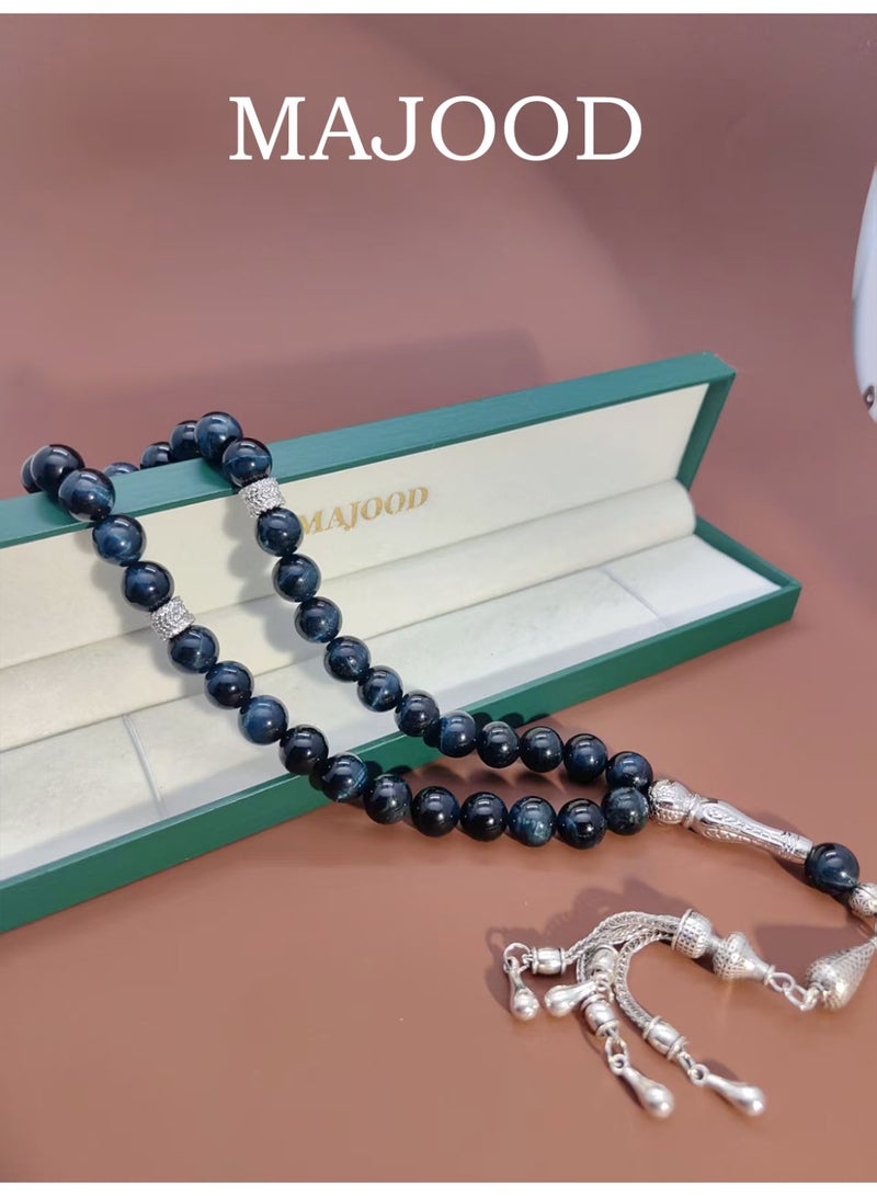 MAJOOD/33 Real Starry Blue Tiger Eye Stone Prayer Beads/Tasbih/10MM/For Men And Women - Image 1