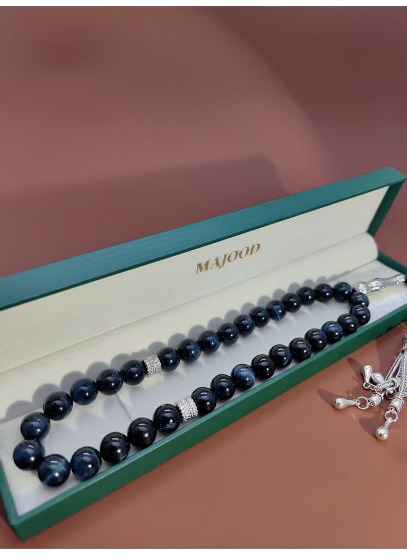 MAJOOD/33 Real Starry Blue Tiger Eye Stone Prayer Beads/Tasbih/10MM/For Men And Women - Image 2