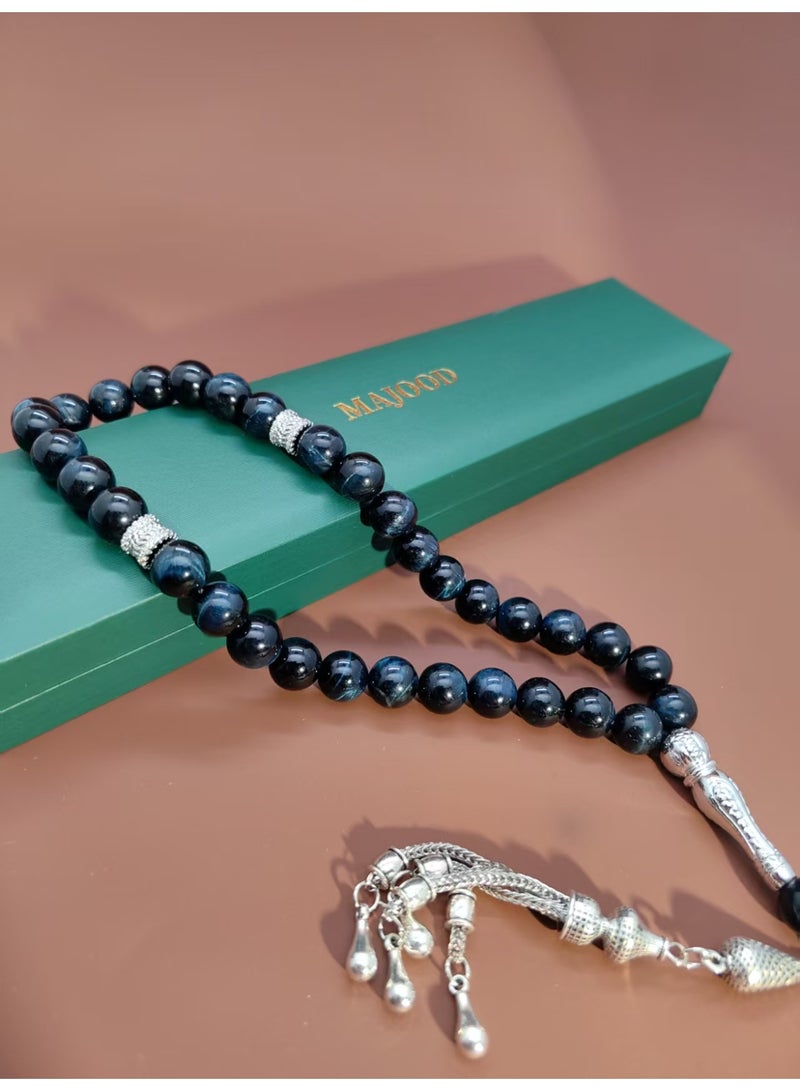 MAJOOD/33 Real Starry Blue Tiger Eye Stone Prayer Beads/Tasbih/10MM/For Men And Women - Image 3