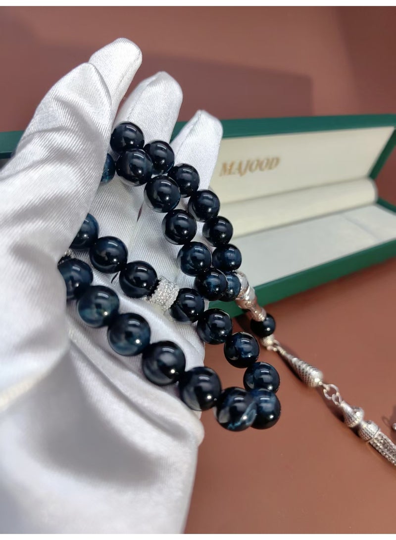 MAJOOD/33 Real Starry Blue Tiger Eye Stone Prayer Beads/Tasbih/10MM/For Men And Women - Image 4