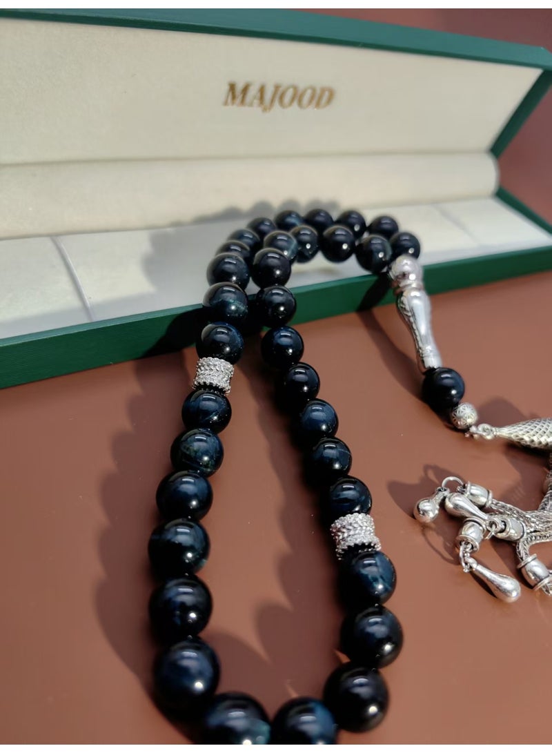 MAJOOD/33 Real Starry Blue Tiger Eye Stone Prayer Beads/Tasbih/10MM/For Men And Women - Image 5