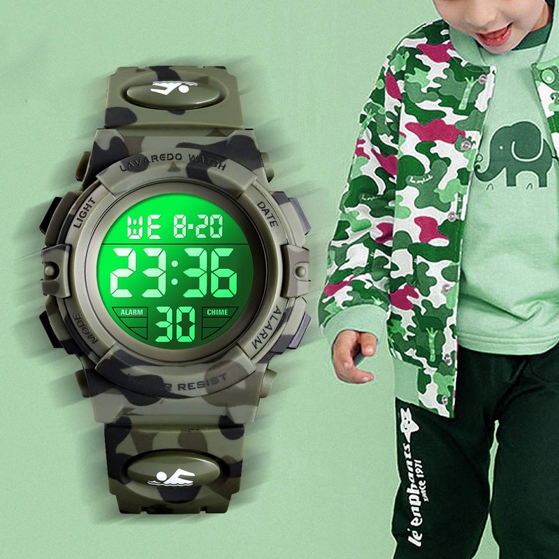 A ALPS Boys Watch, 3-15 Year Old Boys, Digital Sport Outdoor Multifunctional Chronograph LED 50M Waterproof Alarm Calendar Analog Watch with Silicone Band - Image 3