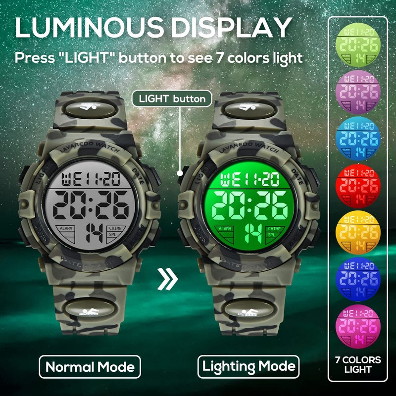 A ALPS Boys Watch, 3-15 Year Old Boys, Digital Sport Outdoor Multifunctional Chronograph LED 50M Waterproof Alarm Calendar Analog Watch with Silicone Band - Image 4