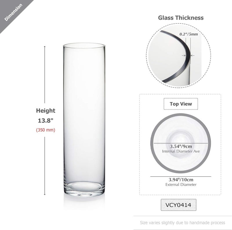 WGVI Cylinder Vase, 4" W x 14" H, Floral Container, Flower Vase, Glass Candle Holder Centerpiece Planter Terrarium for Wedding Center Pieces, Home Accent Decor, Clear, 1 Piece - Image 1