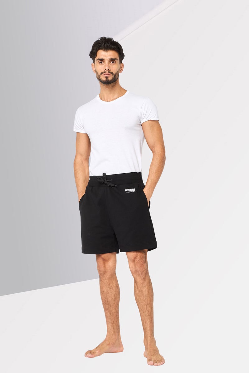 MOSCHINO Men Brand Logo Drawstring Sleepwear Shorts, Black - Image 2