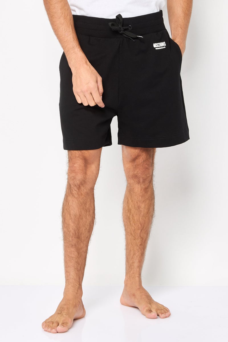 MOSCHINO Men Brand Logo Drawstring Sleepwear Shorts, Black - Image 1