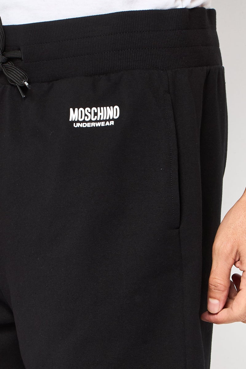 MOSCHINO Men Brand Logo Drawstring Sleepwear Shorts, Black - Image 3