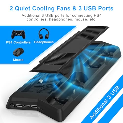 KEKUCULL Controller Charger Station for PlayStation4/PS4Slim,Vertical Stand with Dual Controller Charging Dock Station,Dual Cooling Fan and 3 USB Ports(Only for PlayStation4+PS4Slim) - Image 5