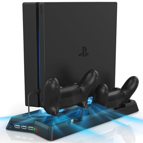 KEKUCULL Controller Charger Station for PlayStation4/PS4Slim,Vertical Stand with Dual Controller Charging Dock Station,Dual Cooling Fan and 3 USB Ports(Only for PlayStation4+PS4Slim) - Image 1