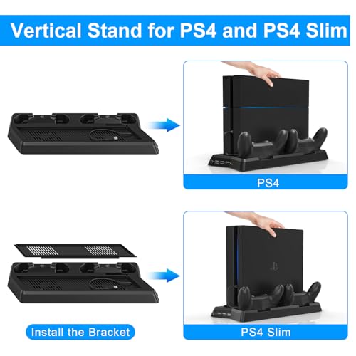 KEKUCULL Controller Charger Station for PlayStation4/PS4Slim,Vertical Stand with Dual Controller Charging Dock Station,Dual Cooling Fan and 3 USB Ports(Only for PlayStation4+PS4Slim) - Image 3