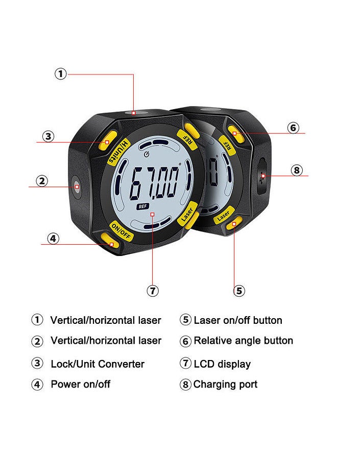 Generic - 5-Sided Strong Magnetic Inclinator Digital Level and Angle Finder Versatile 4 * 90° Inclinometer LCD Display Dipmeter Gauge 4 Unit Switchable - Image 1