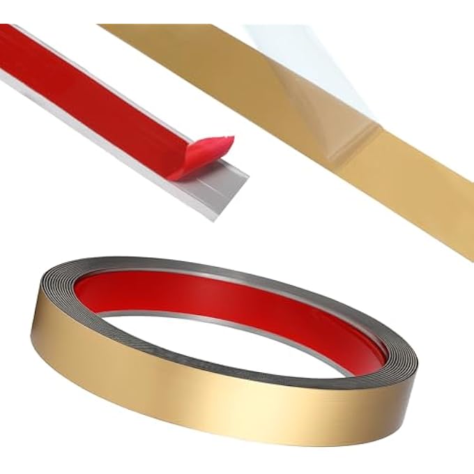 GOLD METALIZED BRUSHED FINISH MOLDING TRIM, PEEL AND STICK METAL MOLDING TRIM, 16.4 FT X 0.8 INCH SELF-ADHESIVE DECORATION STRIP FOR MIRROR FRAME, WALL, TILE EDGE, FIREPLACE AND HOME DIY DECORATION - Image 3