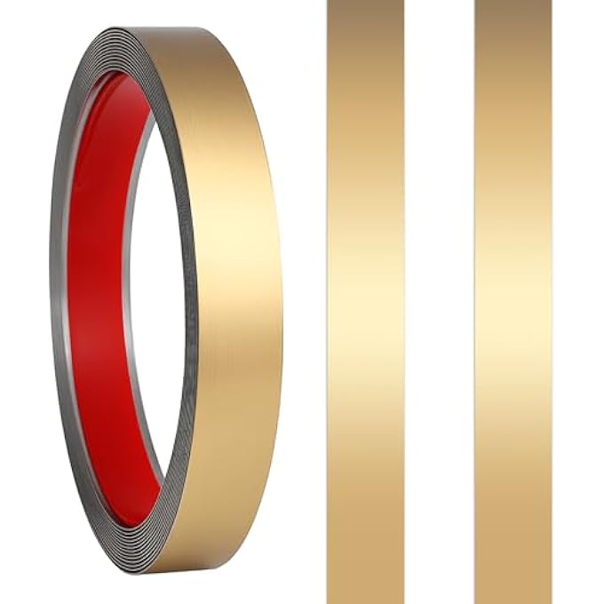 GOLD METALIZED BRUSHED FINISH MOLDING TRIM, PEEL AND STICK METAL MOLDING TRIM, 16.4 FT X 0.8 INCH SELF-ADHESIVE DECORATION STRIP FOR MIRROR FRAME, WALL, TILE EDGE, FIREPLACE AND HOME DIY DECORATION - Image 1
