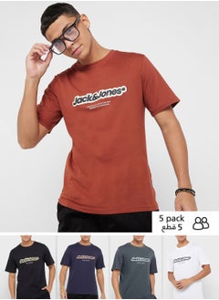 JACK & JONES 5 Pack Graphic Crew Neck T-Shirt  - Image 1