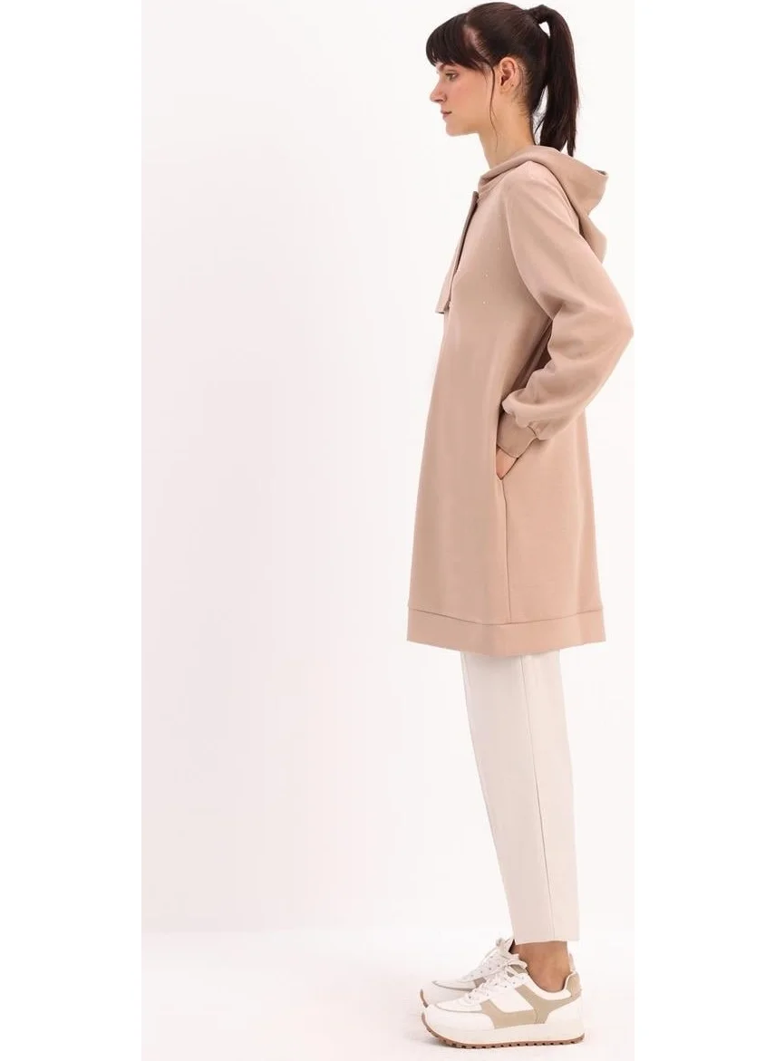 Allday Mink-Stone Detailed Hooded Cardigan