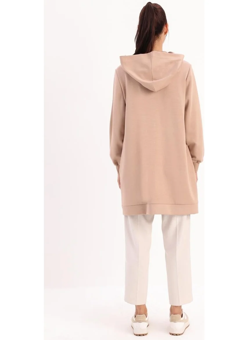 Allday Mink-Stone Detailed Hooded Cardigan