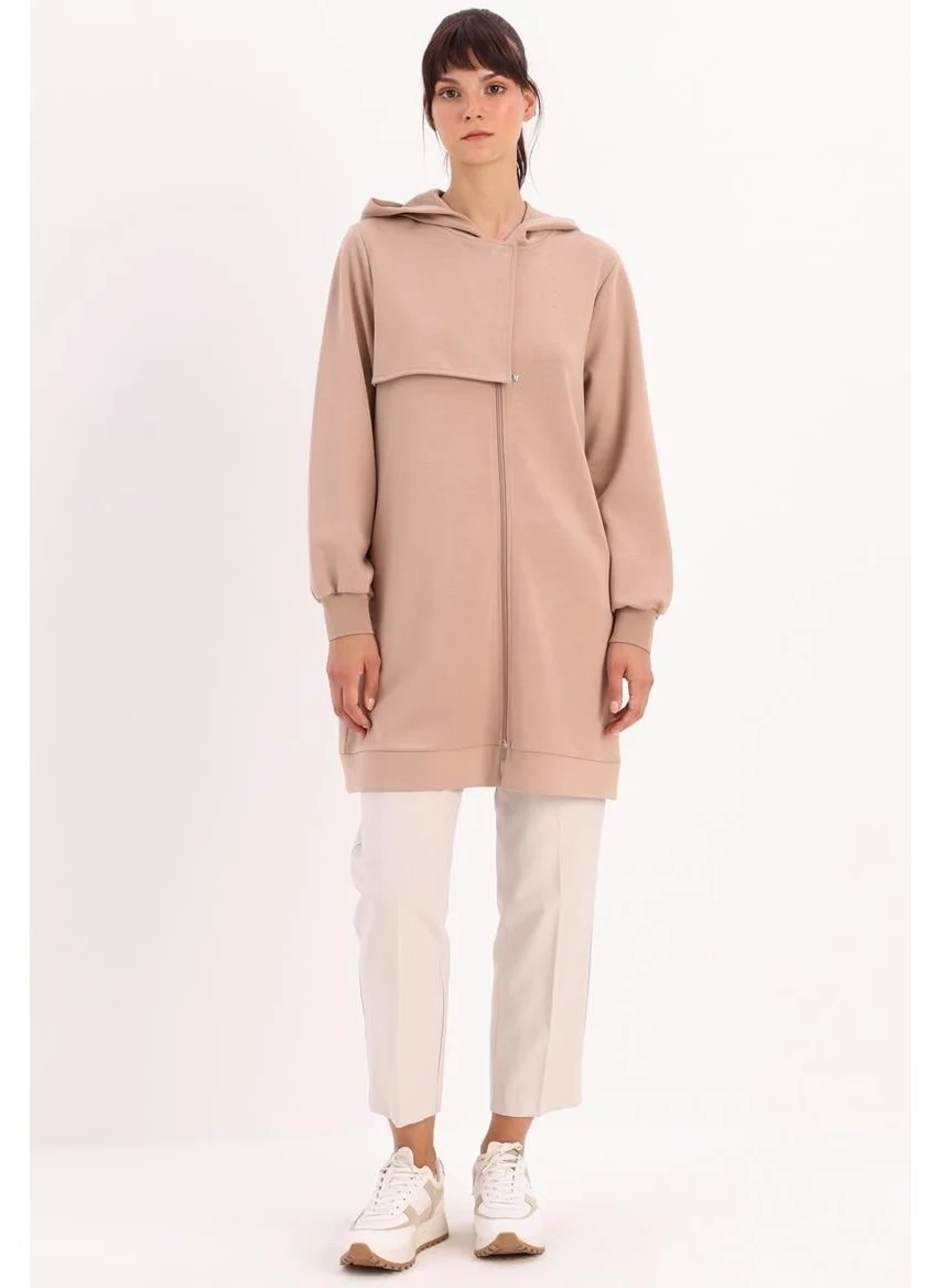 Allday Mink-Stone Detailed Hooded Cardigan
