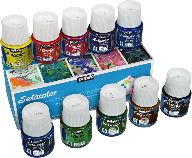 Pebeo Setacolor Opaque Light Fabrics Paint Set - 10 Colors, 45ml Each - Image 1