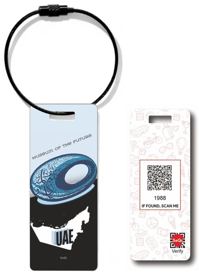 SeQr Smart Lost & Found Luggage Tag - Metal QR Travel ID Tag with Wire Cable for Suitcase, Backpack, Stroller, Golf Bag - Scan & Find Digital Souvenir Tag - Smart Travel Accessory/Dubai Souvenir - Image 1