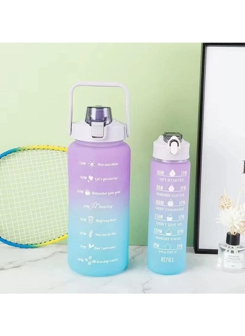 VIO Leakproof Free Water Bottles for Fitness Gym and Outdoor Sports Water Bottles with Time Marker Motivational Bottles with Straw Set of 2 2000ML 64 OZ and 700ML 24Oz Gradient Purple Blue  - Image 3