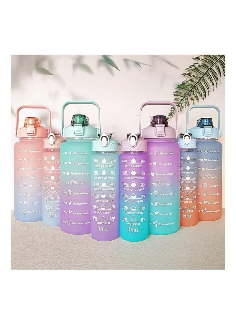 VIO Leakproof Free Water Bottles for Fitness Gym and Outdoor Sports Water Bottles with Time Marker Motivational Bottles with Straw Set of 2 2000ML 64 OZ and 700ML 24Oz Gradient Purple Blue  - Image 5